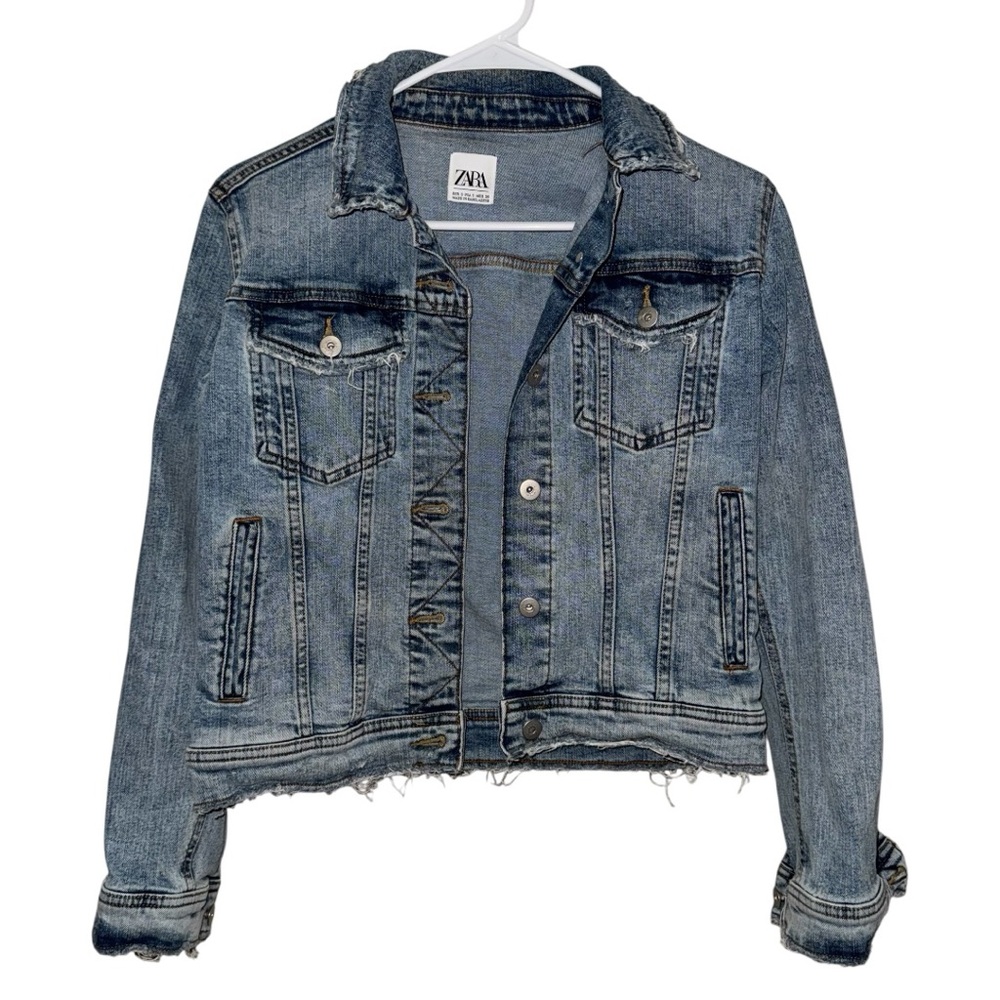 Zara Distressed Blue Denim Jacket